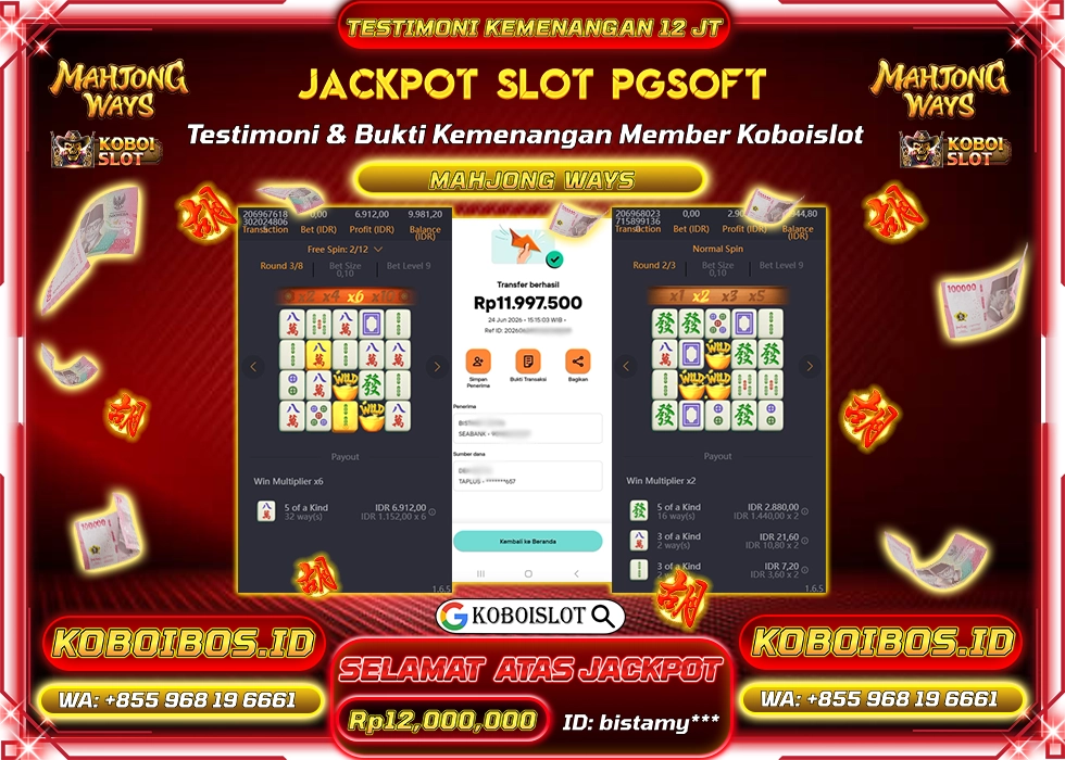 BUKTI KEMENANGAN Id bistamy*** SLOT GACOR MAHJONG WAYS 1 Rp12.000.000,- LUNAS